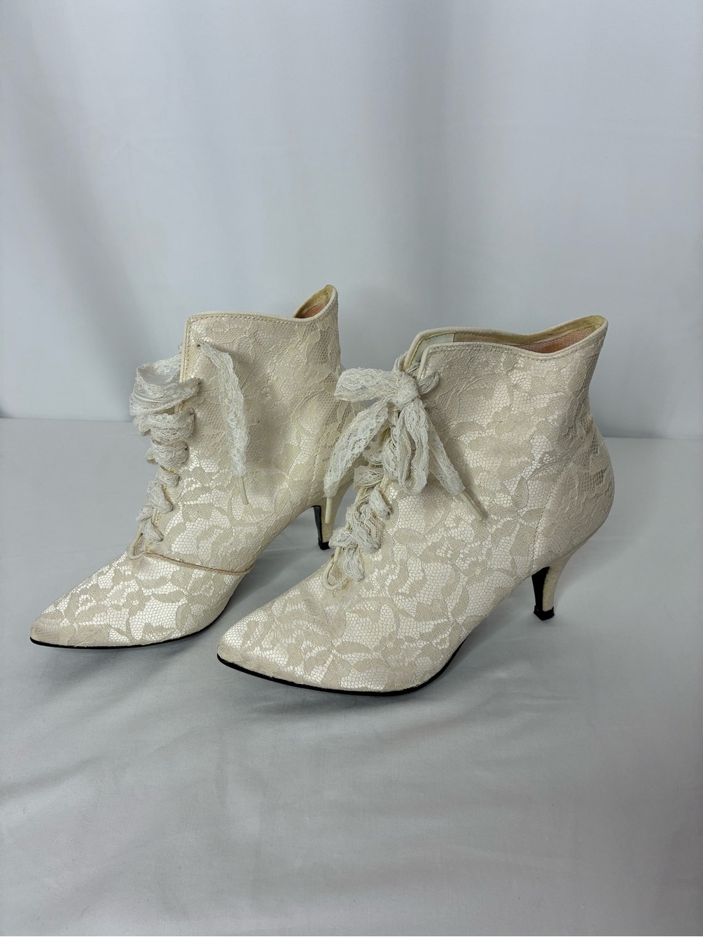 Studio 6 Ivory Lace Victorian Granny Boots  Cottagecore Edwardian Ankle Booties
